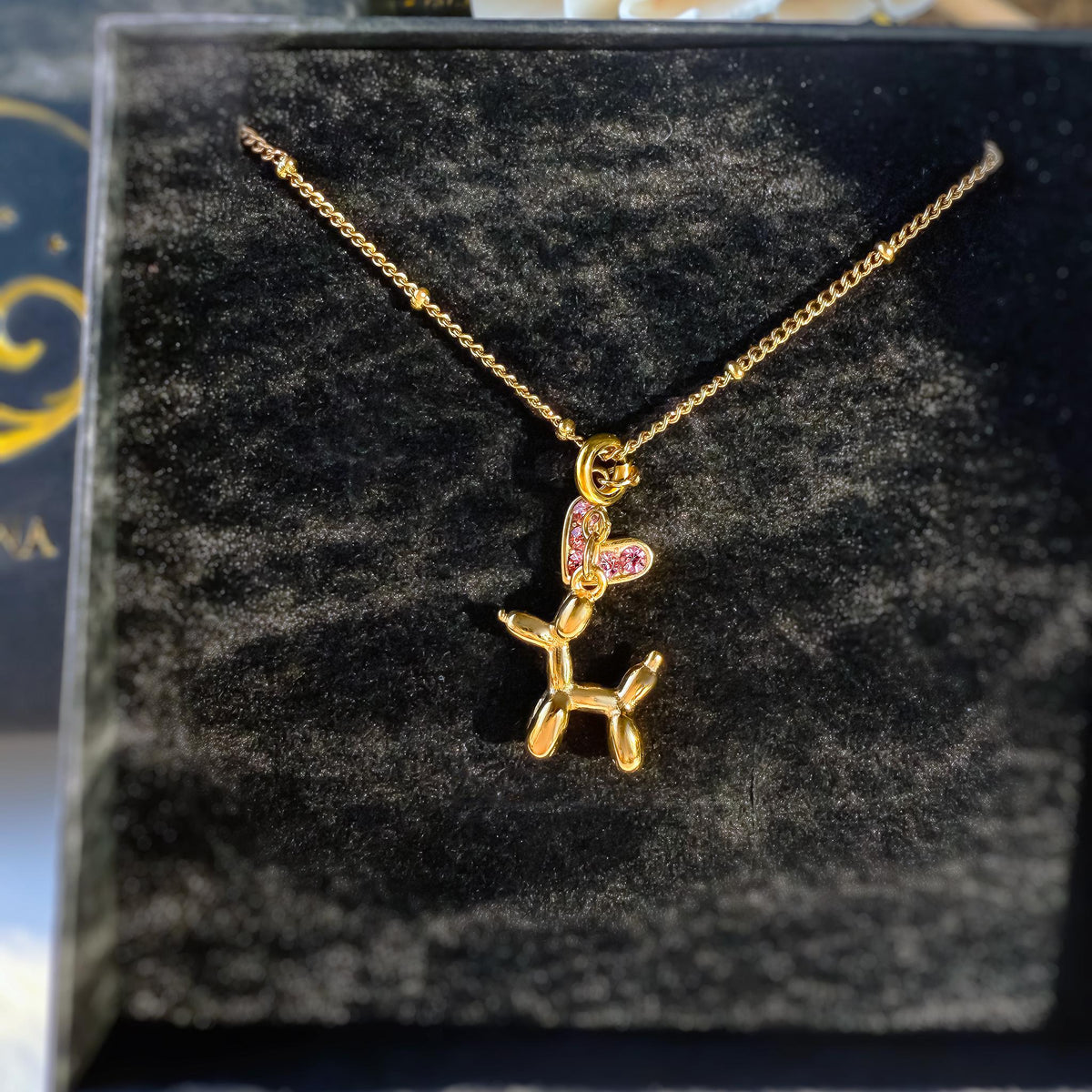 Balloon Dog Necklace with Pink Heart Charm