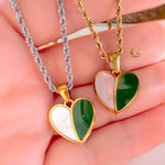 Green Heart Necklace with Shell Pearl Pendant