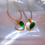 Green Heart Necklace with Shell Pearl Pendant