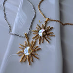 Sun and Moon Pendant Necklace with Shell Inlay and Cubic Zirconia