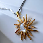 Sun and Moon Pendant Necklace with Shell Inlay and Cubic Zirconia