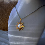 Sun and Moon Pendant Necklace with Shell Inlay and Cubic Zirconia