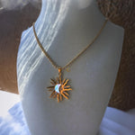 Sun and Moon Pendant Necklace with Shell Inlay and Cubic Zirconia