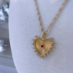 Gold Heart Necklace with Red Crystal