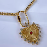 Gold Heart Necklace with Red Crystal