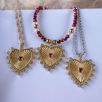 Gold Heart Necklace with Red Crystal