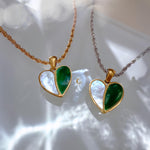 Green Heart Necklace with Shell Pearl Pendant