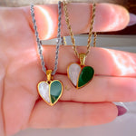 Green Heart Necklace with Shell Pearl Pendant