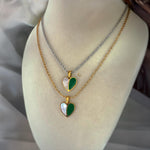 Green Heart Necklace with Shell Pearl Pendant