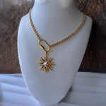 Sun and Moon Pendant Necklace with Shell Inlay and Cubic Zirconia