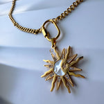 Sun and Moon Pendant Necklace with Shell Inlay and Cubic Zirconia