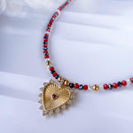 Gold Heart Necklace with Red Crystal