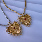 Gold Heart Necklace with Red Crystal