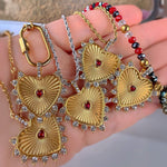 Gold Heart Necklace with Red Crystal