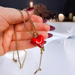Red Enamel Heart Pendant Necklace on Snake or Rope Chain