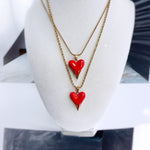 Red Enamel Heart Pendant Necklace on Snake or Rope Chain