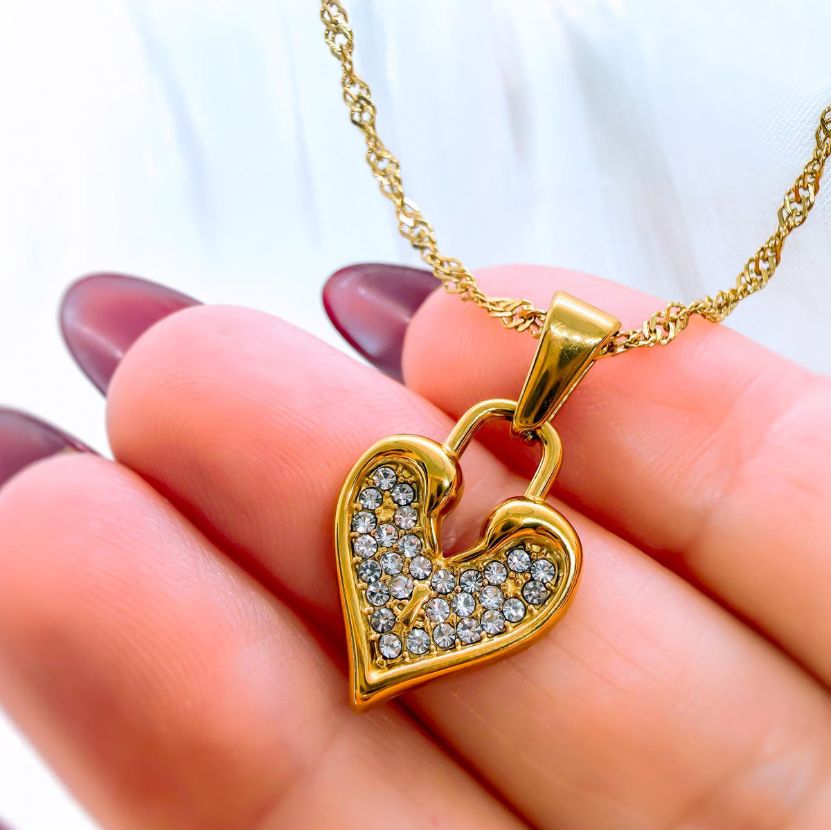 Minimalist Gold Heart Necklace with Cubic Zirconia