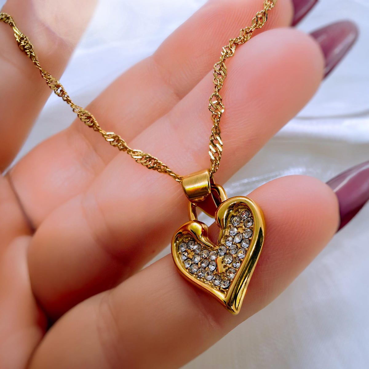Minimalist Gold Heart Necklace with Cubic Zirconia