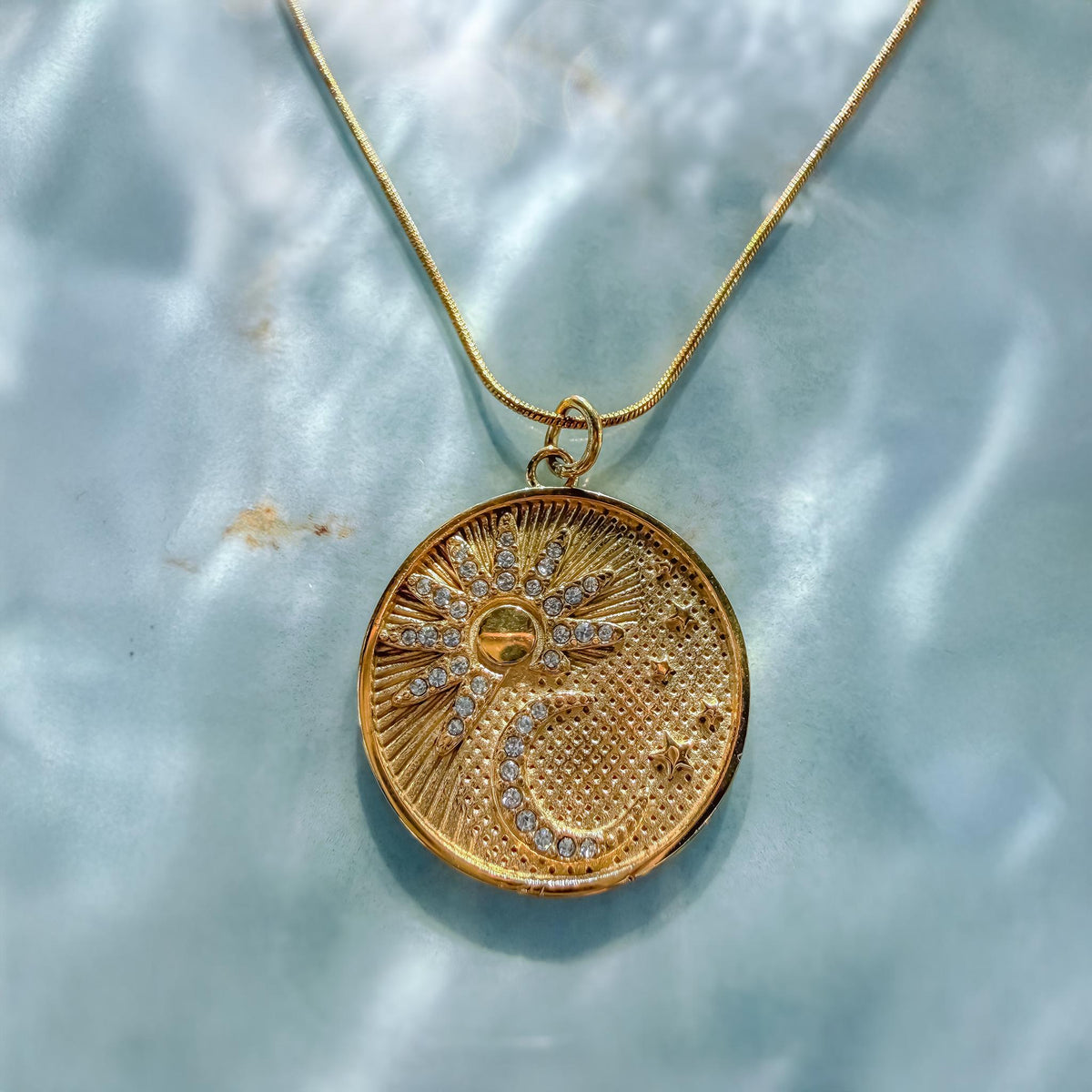 Sun and Moon Medallion Necklace with Cubic Zirconia