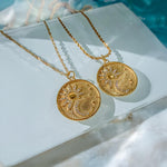 Sun and Moon Medallion Necklace with Cubic Zirconia