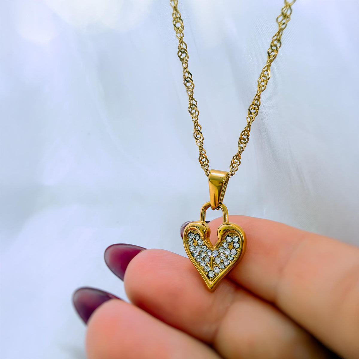 Minimalist Gold Heart Necklace with Cubic Zirconia
