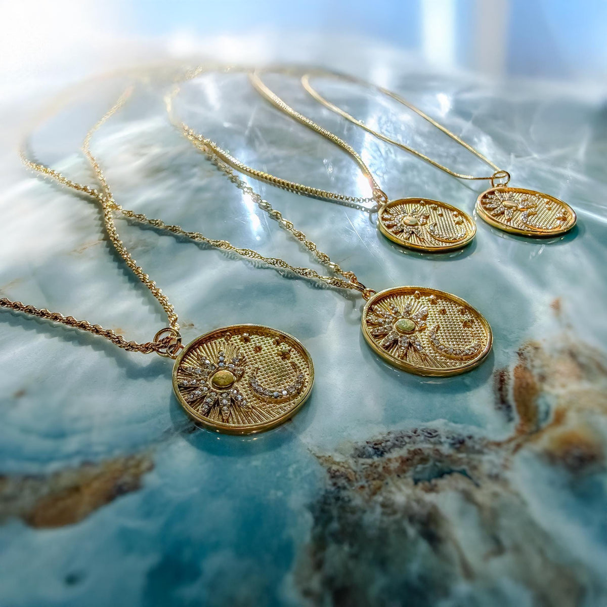 Sun and Moon Medallion Necklace with Cubic Zirconia