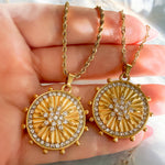 Eight-Pointed Star Gold Coin Necklace with Crystals