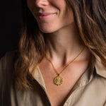Eight-Pointed Star Gold Coin Necklace with Crystals