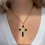 Virgin Mary Cross Necklace with Black Stones