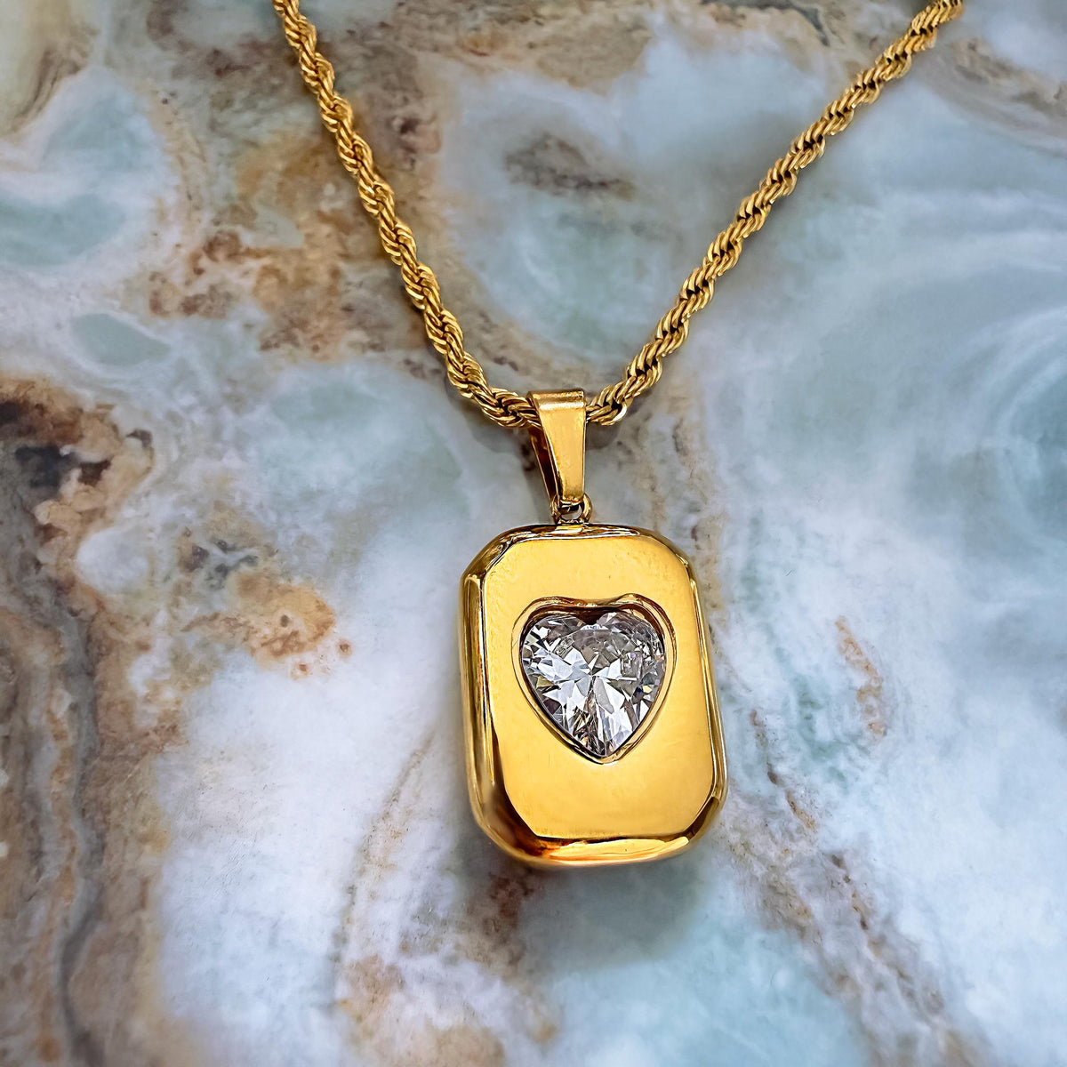 Bold Crystal Heart Pendant Necklace on Rope Chain