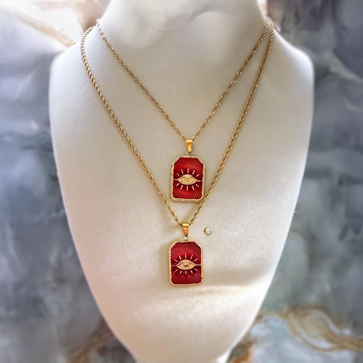 Gold Enamel Evil Eye Statement Necklace