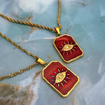 Gold Enamel Evil Eye Statement Necklace