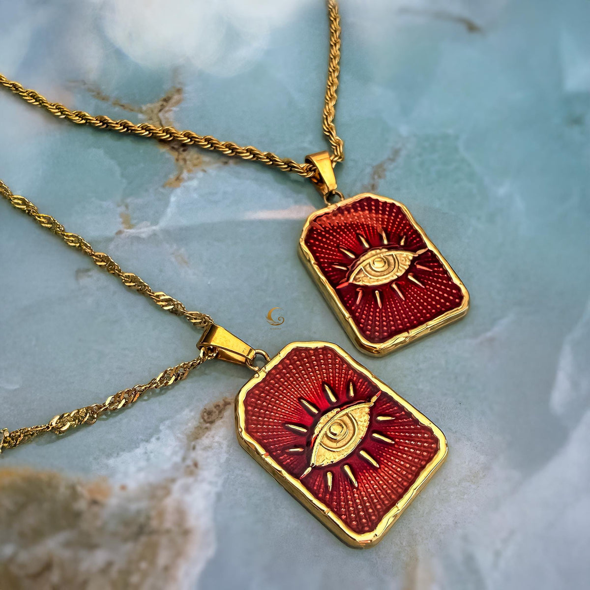 Gold Enamel Evil Eye Statement Necklace