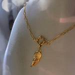 Gold Angel Wing Necklace on Paperclip Chain