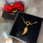 Gold Angel Wing Necklace on Paperclip Chain