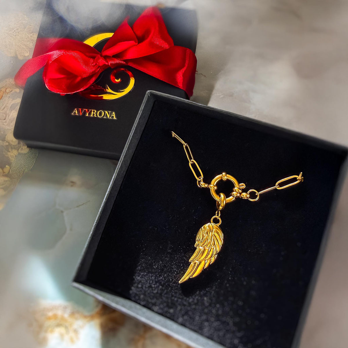 Gold Angel Wing Necklace on Paperclip Chain