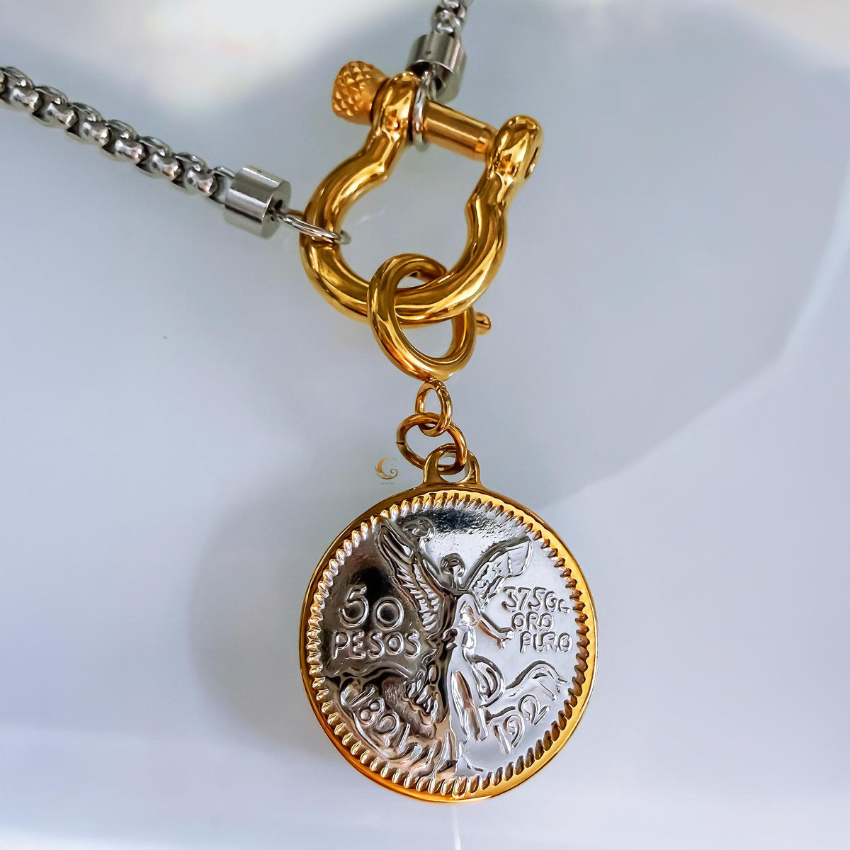 Two-Tone Coin Pendant Necklace with Toggle Clasp