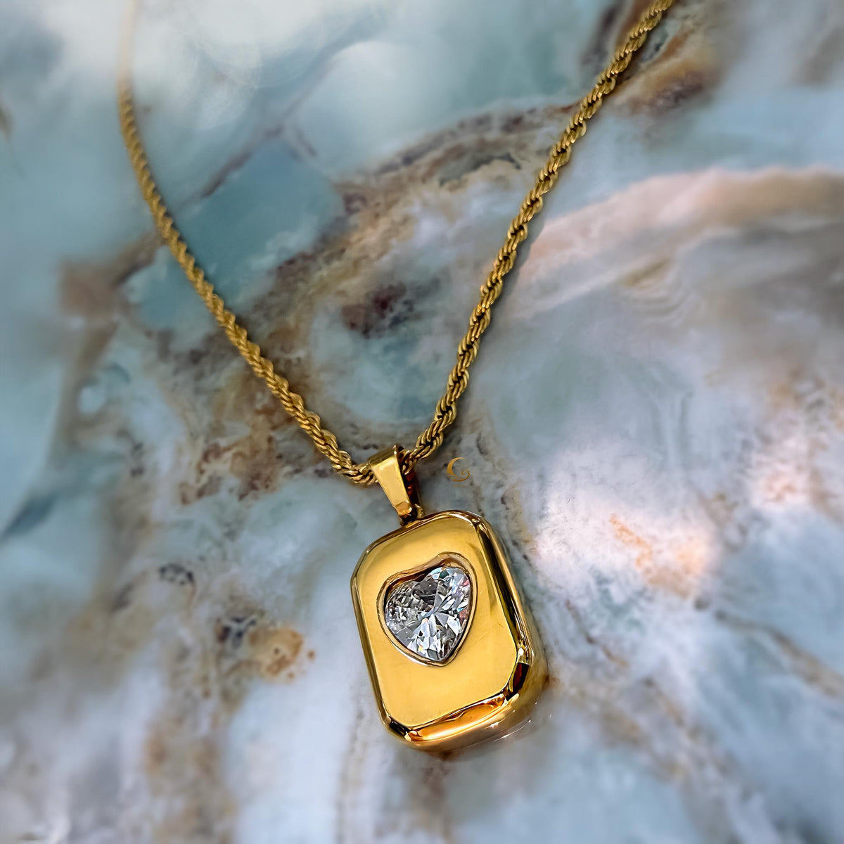 Bold Crystal Heart Pendant Necklace on Rope Chain