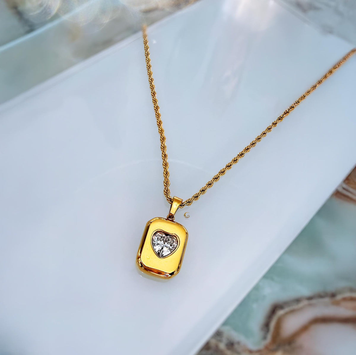 Bold Crystal Heart Pendant Necklace on Rope Chain