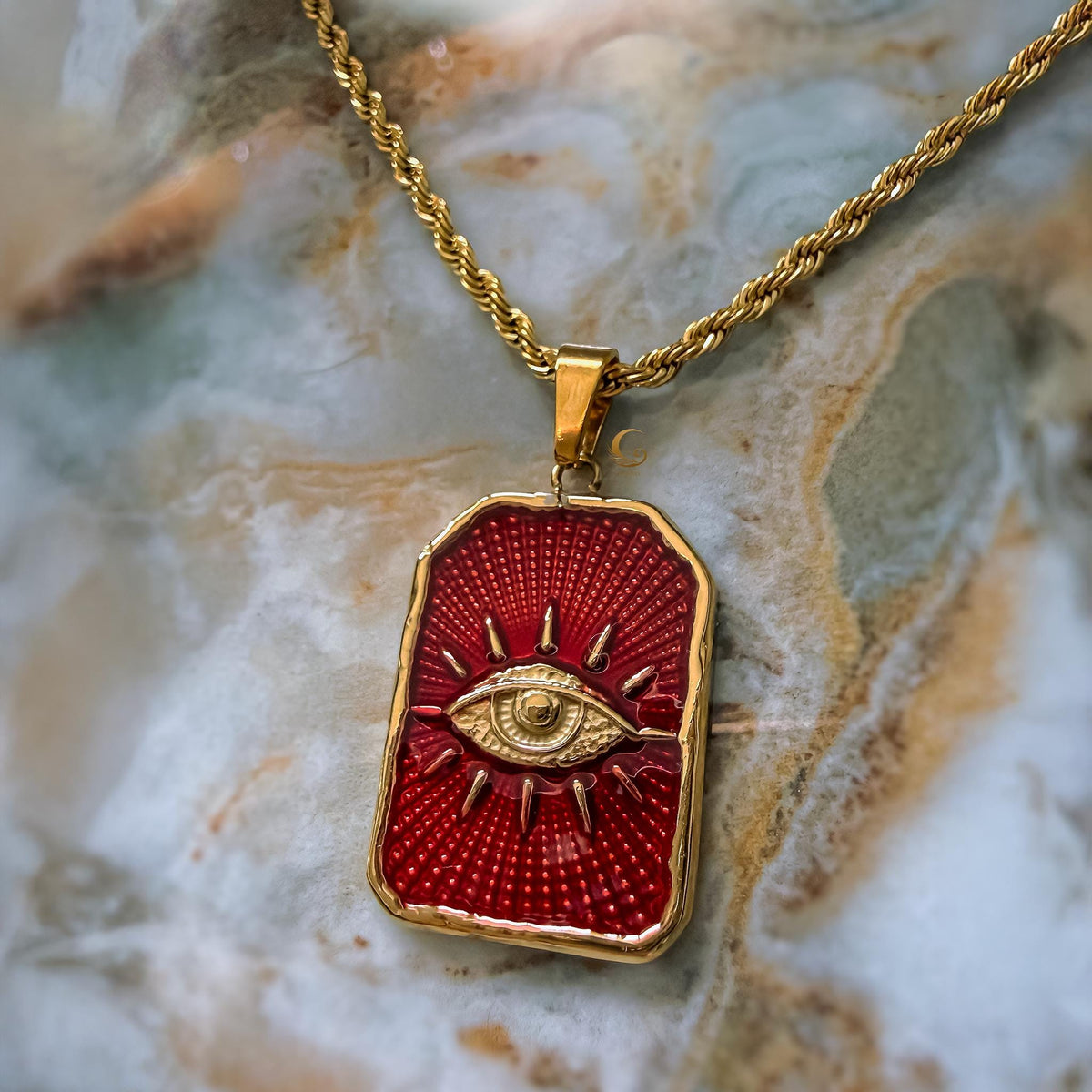 Gold Enamel Evil Eye Statement Necklace