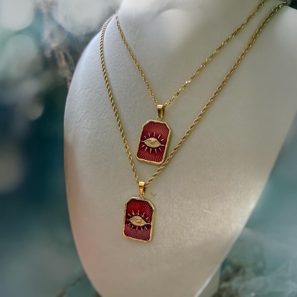 Gold Enamel Evil Eye Statement Necklace