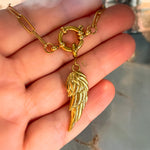 Gold Angel Wing Necklace on Paperclip Chain