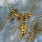 Gold Angel Wing Necklace on Paperclip Chain