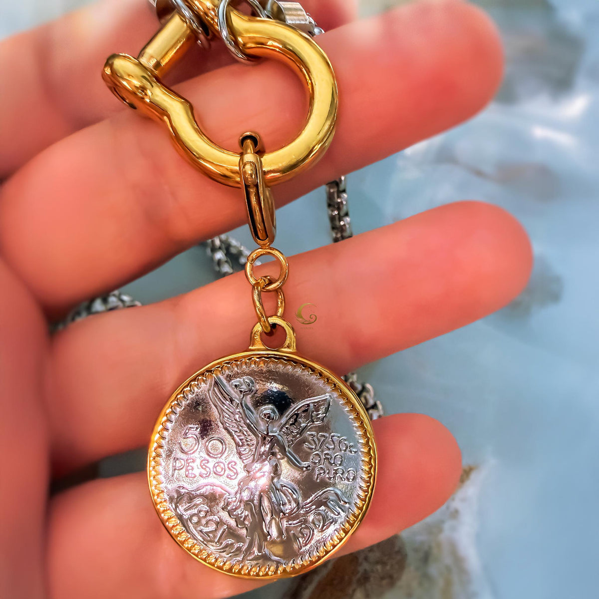 Two-Tone Coin Pendant Necklace with Toggle Clasp