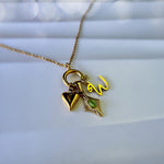 Personalized Initial Charm Necklace with Green Cat Eye and Heart