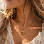 Tiger Eye Sun Necklace with Cubic Zirconia