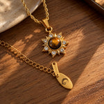 Tiger Eye Sun Necklace with Cubic Zirconia